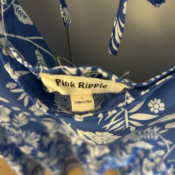 Pink Ripple Blue Floral Dress Size Large - Picture 2 of 3